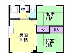 荒木ハイツ 2DKの間取図画像
