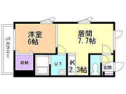 コーポエトワール 1LDKの間取図画像