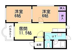 つくしハイツ 2LDKの間取図画像