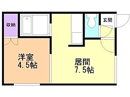 フラッグ2 1DKの間取図画像