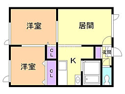 シティハイムドリーム 2LDKの間取図画像