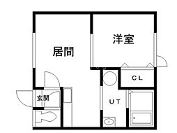 ハピネスドムス文苑 1DKの間取図画像