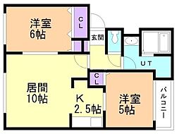 コーポブレーメンD館 2LDKの間取図画像