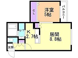 オーバル白金 1LDKの間取図画像