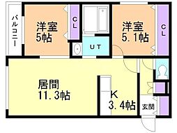 グレイスティアラ 2LDKの間取図画像