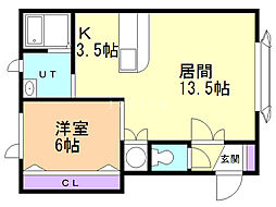 レスト中園 1LDKの間取図画像