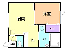 ハピネス富士見スカイハイツ 1DKの間取図画像