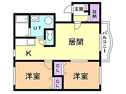 グリーンヒルズ 2LDKの間取図画像