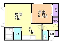 ヴォーンリッヒ緑ケ岡 1LDKの間取図画像