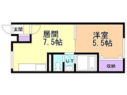 エーコー大楽毛B 1DKの間取図画像
