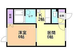 クリア釧路星が浦 1DKの間取図画像