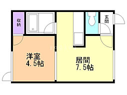 リバーサイド北都 1DKの間取図画像