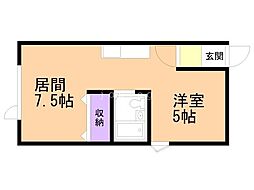 キャンパスオノC 1DKの間取図画像