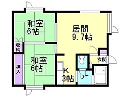 パレーシャル昭和 2LDKの間取図画像