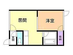 アーバンふみぞの 1DKの間取図画像