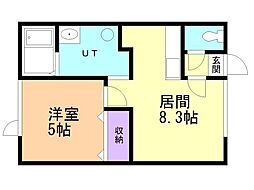 キュア・ハイツ 1LDKの間取図画像