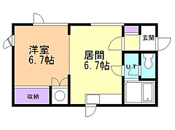 インペリアル芦野 1DKの間取図画像