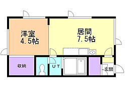芦野Gセブン 1DKの間取図画像