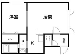 パルコート2 1LDKの間取図画像