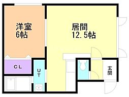 パルコート2 1LDKの間取図画像