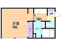 釧路市南大通8丁目アパート 1Kの間取図画像