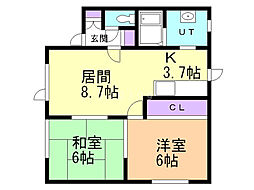 パレーシャル緑ヶ丘 2LDKの間取図画像