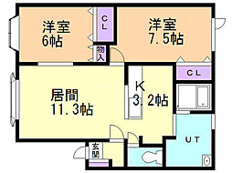 CasaLa.vista 2LDKの間取図画像