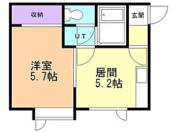 ハイツビコーズ 1DKの間取図画像