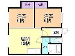 都マンション 2LDKの間取図画像