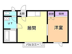 第2コーポ華園 1DKの間取図画像