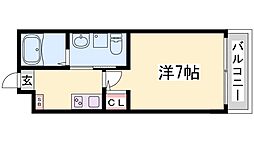 ワコーレヴィータ大開ステーシア 3階1Kの間取り