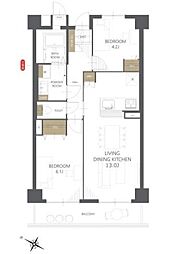 津田沼十番街ビル 2LDKの間取図画像