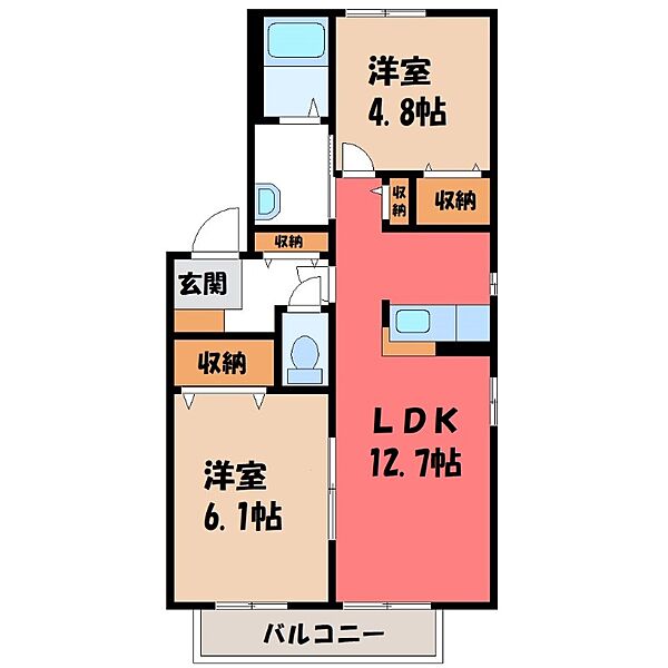 ルネックス C ｜茨城県古河市静町(賃貸アパート2LDK・1階・54.70㎡)の写真 その2