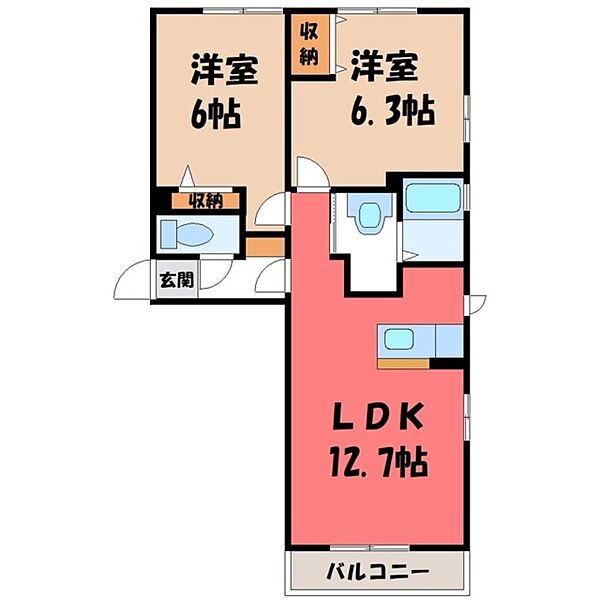KOGA-KEYAKI ALLEYCLE G ｜茨城県古河市けやき平2丁目(賃貸アパート2LDK・1階・51.54㎡)の写真 その2