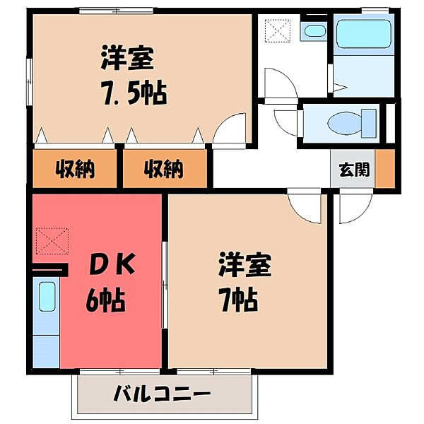 プランドール Ａ ｜群馬県伊勢崎市茂呂町2丁目(賃貸アパート2DK・2階・48.79㎡)の写真 その2