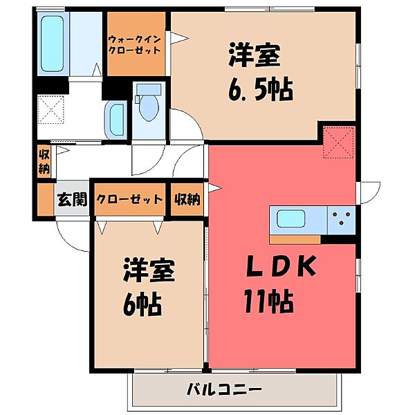 ジヴェルニー 002 ｜群馬県伊勢崎市境米岡(賃貸アパート2LDK・2階・55.44㎡)の写真 その2