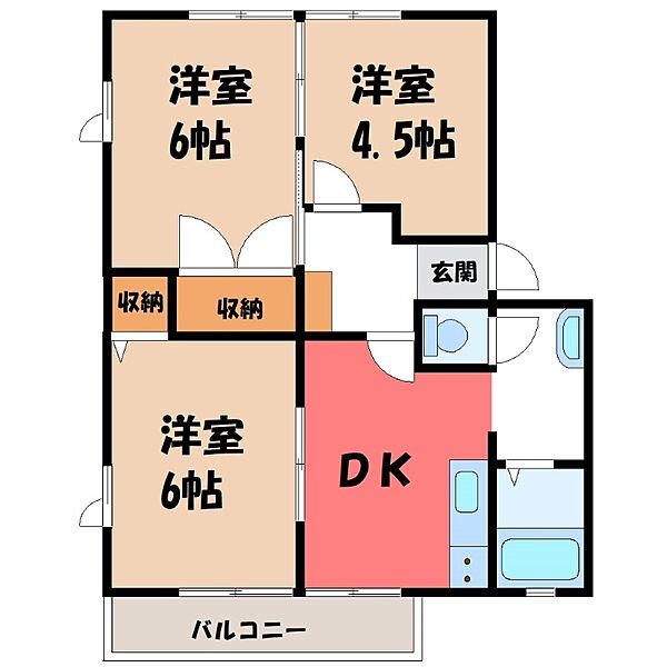 メゾンソレーユ A ｜群馬県伊勢崎市田中島町(賃貸アパート3DK・1階・46.75㎡)の写真 その2