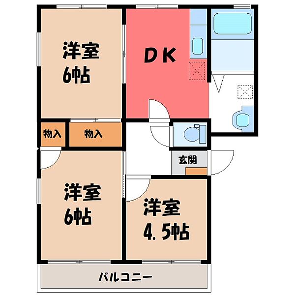 ポラードスワン B ｜群馬県伊勢崎市連取町(賃貸アパート3DK・2階・47.31㎡)の写真 その2