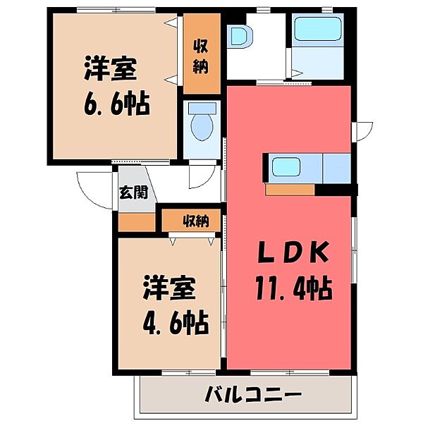 ミュールブラン ｜茨城県古河市下辺見(賃貸アパート2LDK・1階・50.04㎡)の写真 その2