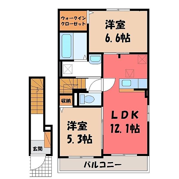 イチヨウ B ｜群馬県伊勢崎市境百々東(賃貸アパート2LDK・2階・58.94㎡)の写真 その2