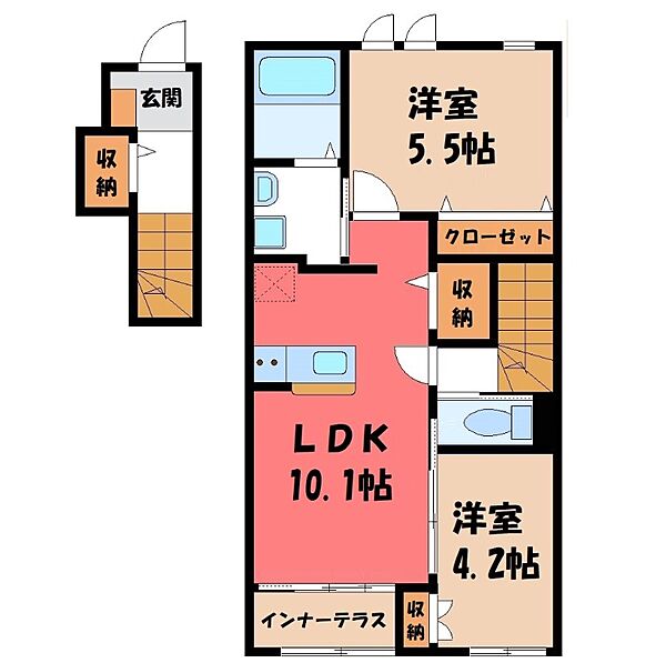 フリューリング ｜群馬県伊勢崎市宮子町(賃貸アパート2LDK・2階・55.66㎡)の写真 その2