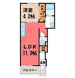 フレスクーラ III 1階1LDKの間取り