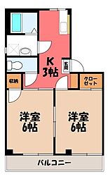 リベラルコーポ不動 2Kの間取図画像