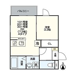 名古屋市営東山線 岩塚駅 徒歩7分の賃貸アパート 2階1DKの間取り