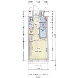 プレリス太閤通セルシア 1Kの間取図画像