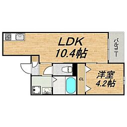 LECOCON中川 1LDKの間取図画像