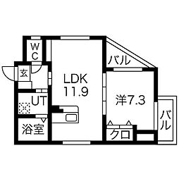 プリムール高蔵 1LDKの間取図画像