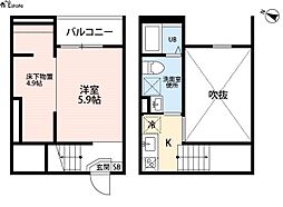 Force高畑 1Kの間取図画像