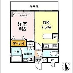 タウンコート砂田 1DKの間取図画像