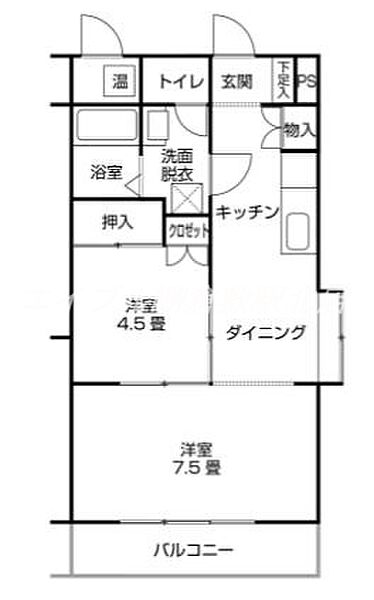 岡山県倉敷市中庄(賃貸マンション2DK・2階・49.65㎡)の写真 その2